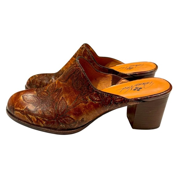 Patricia Nash Brown Embossed Leather Mules Western Pattern Women’s Size 11 - Picture 1 of 4